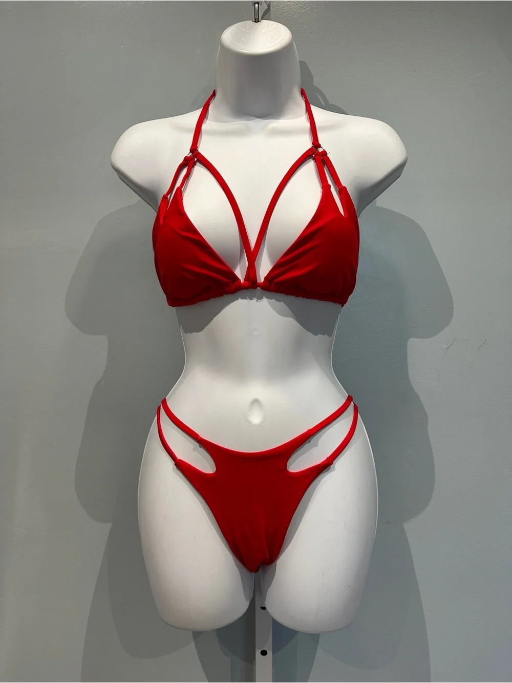 Red Strappy Triangle Cutout Bikini Small NWOT